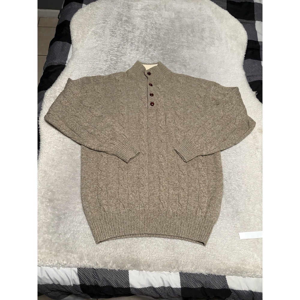 Bullock & Jones Men's Beige Wool Cashmere Blend Preppy Cable Knit Sweater M